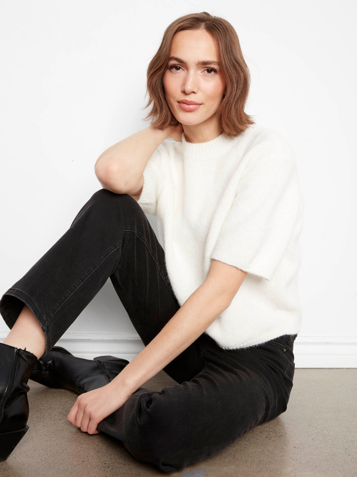 Balloon Elbow Sleeve Knit Sweater - Ecru