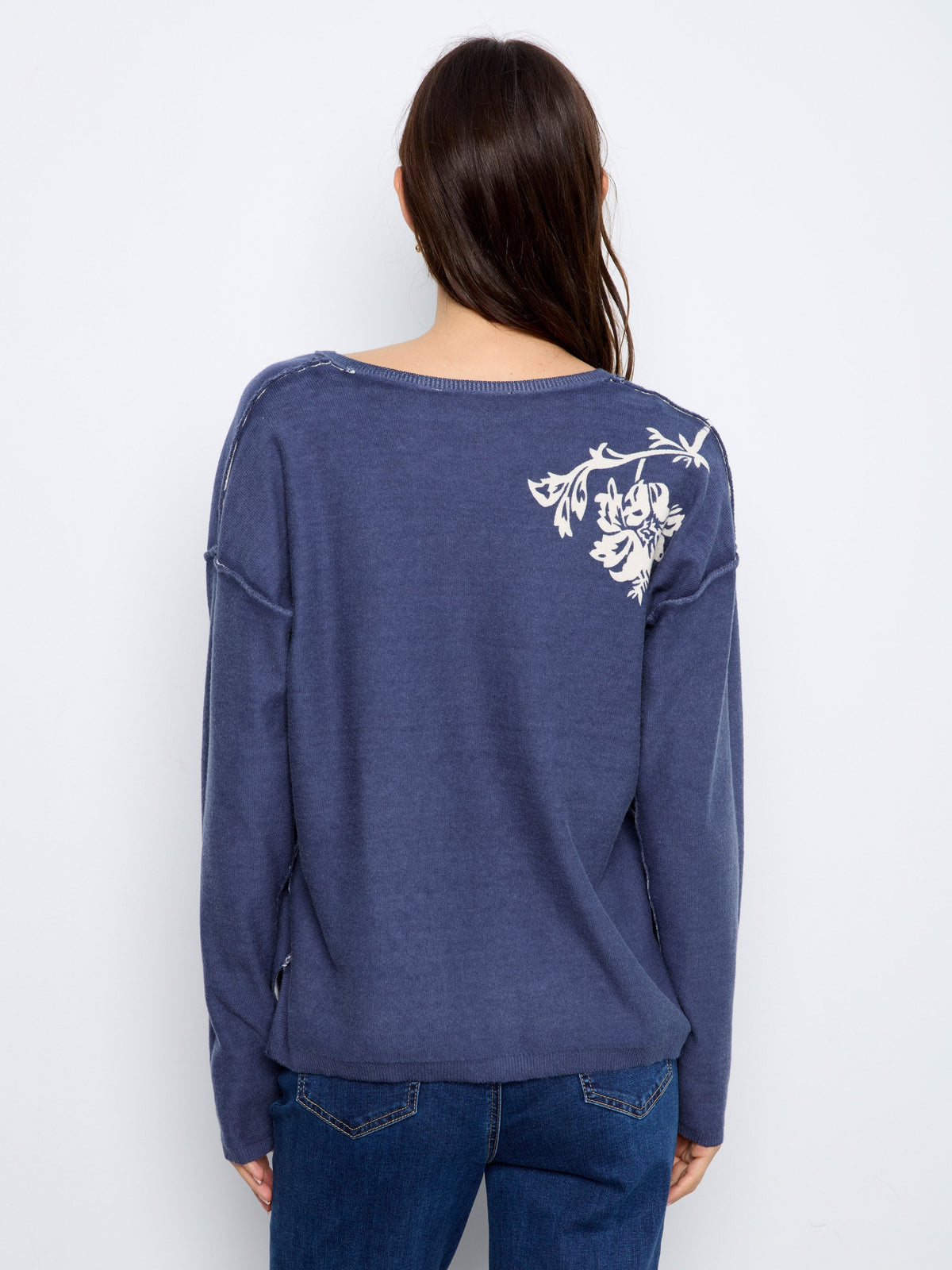 Reversible Floral V-Neck Sweater - Flowers
