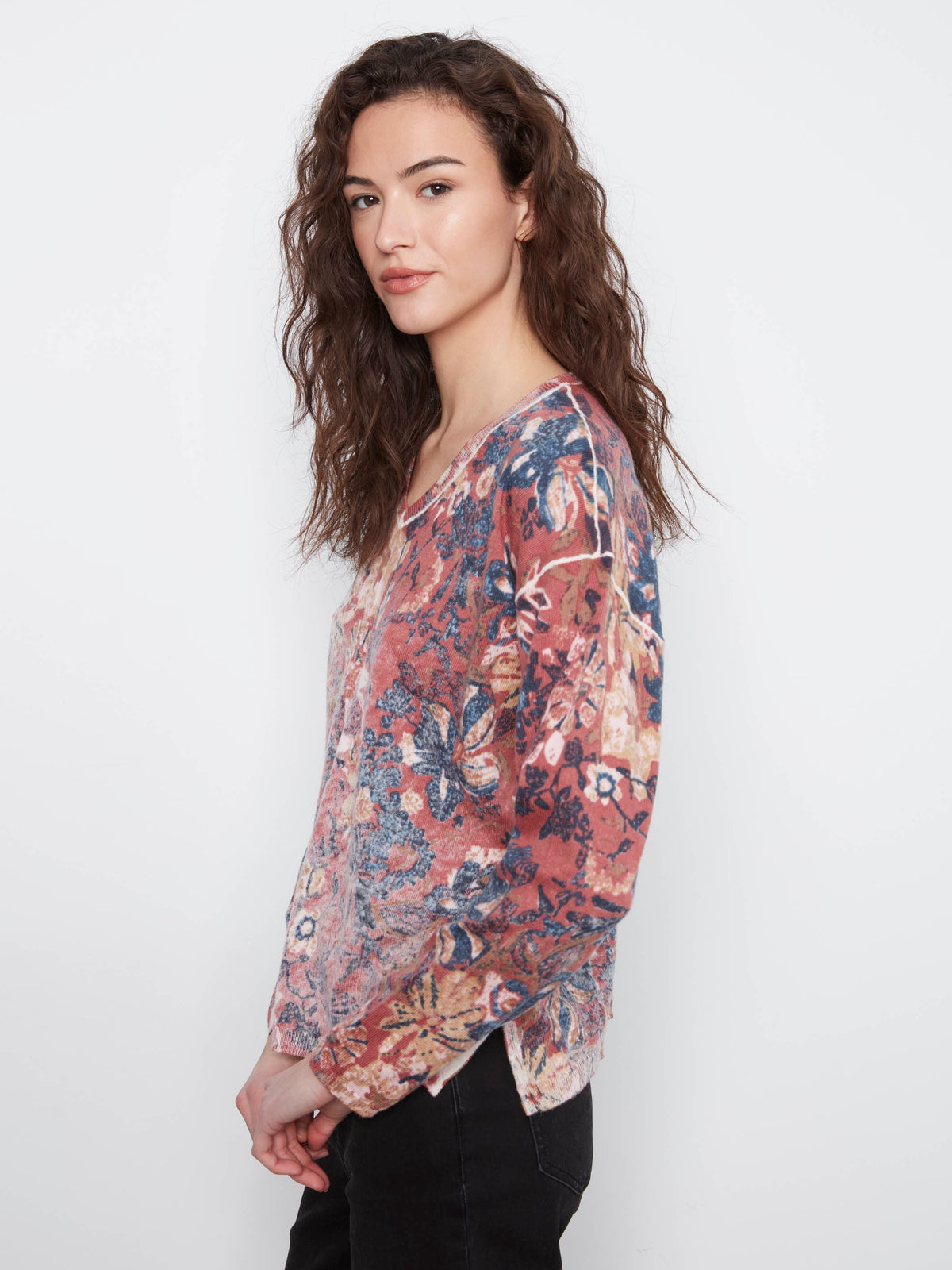 Reversible Floral V-Neck Sweater - Passion