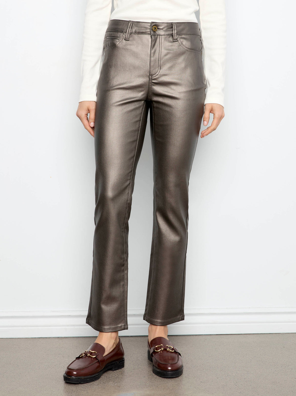 Slim Leg Metallic Wax Twill Pants - Hunter