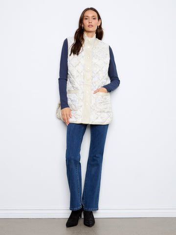 Irridescent Printed Reversible Quilted Vest - Pearl