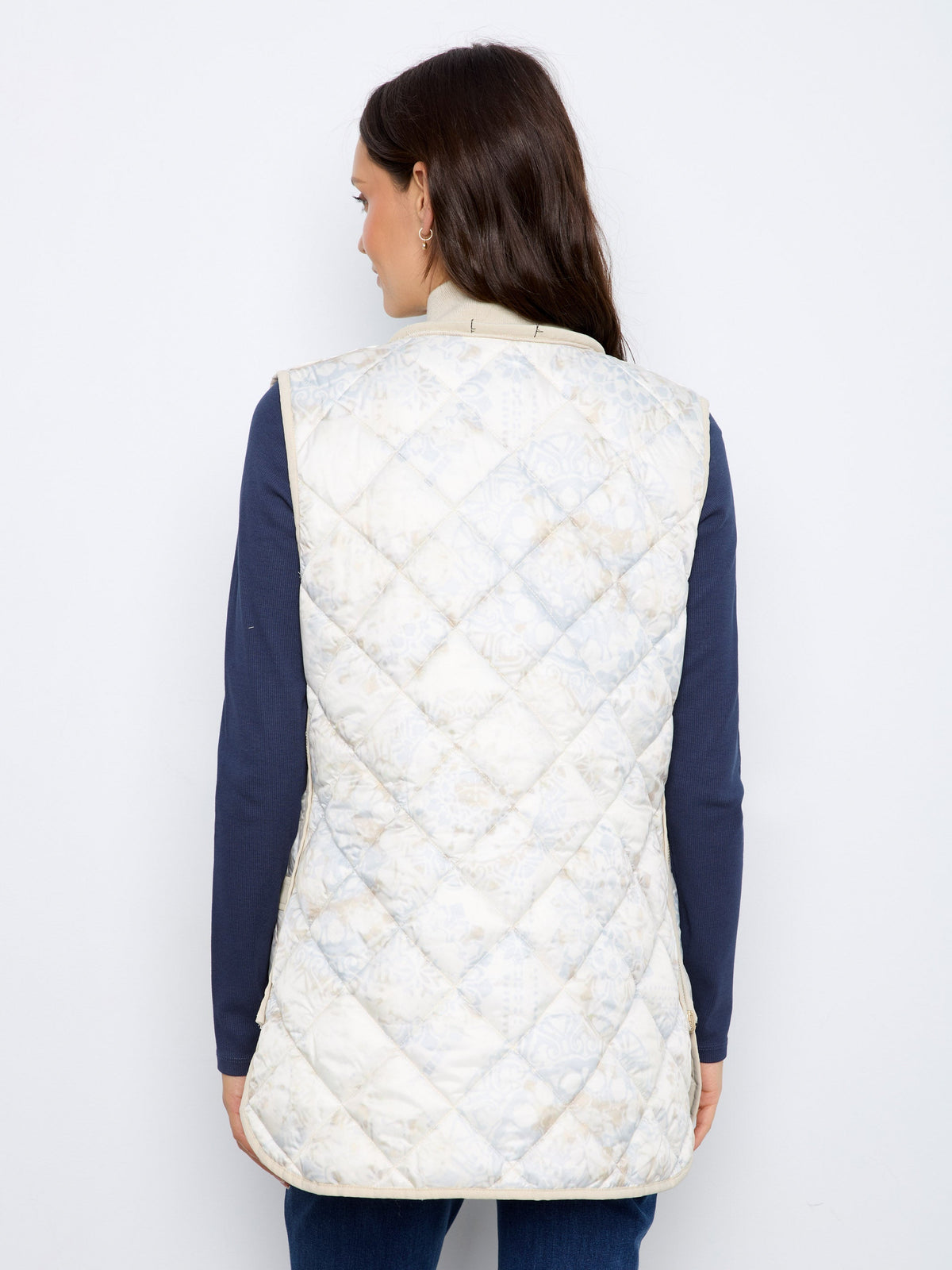 Irridescent Printed Reversible Quilted Vest - Pearl