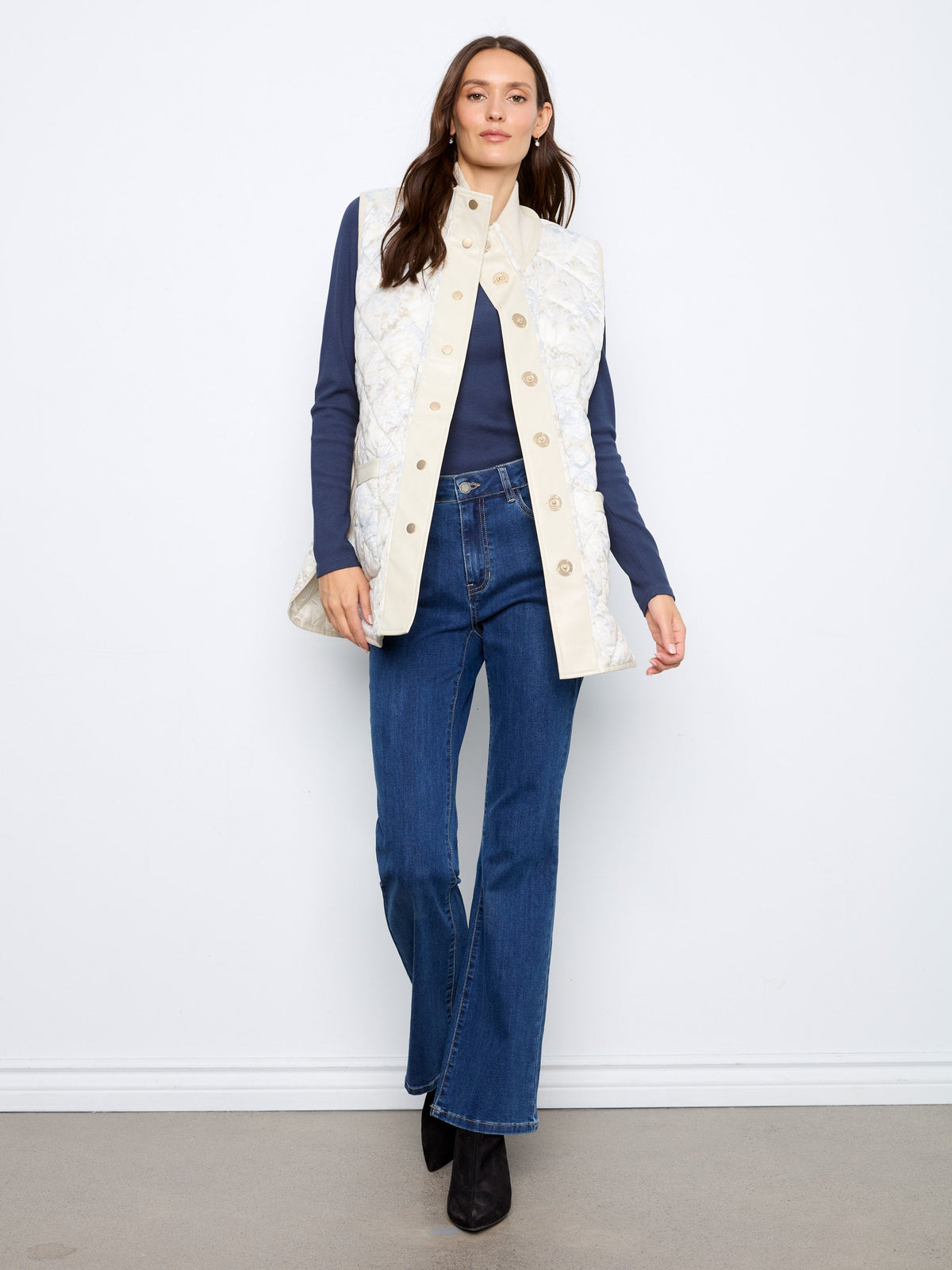 Irridescent Printed Reversible Quilted Vest - Pearl