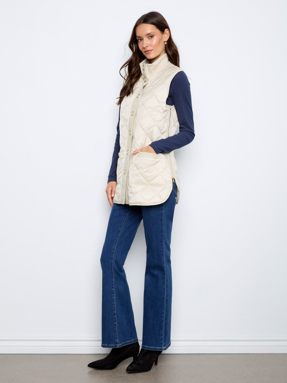 Irridescent Printed Reversible Quilted Vest - Pearl