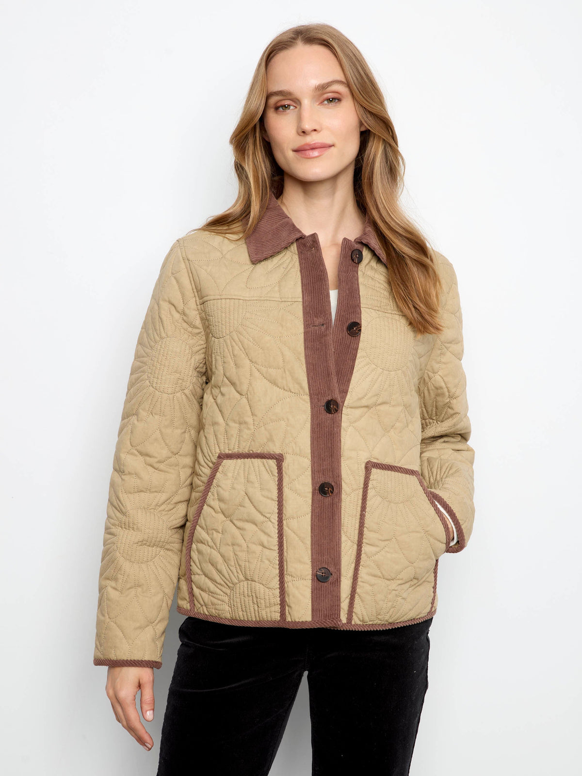 Quilted Jacket With Corduroy Trim - Latte