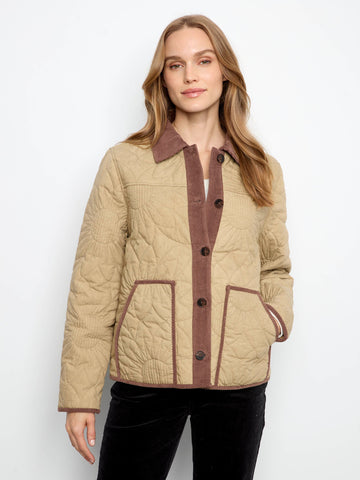 Quilted Jacket With Corduroy Trim - Latte