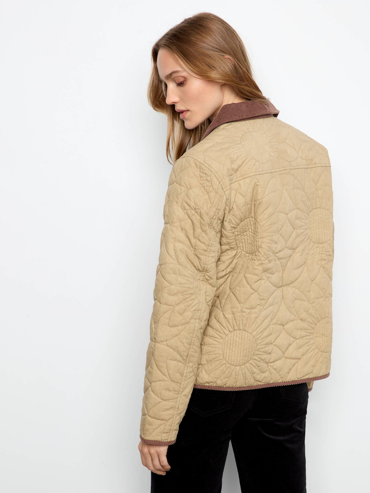 Quilted Jacket With Corduroy Trim - Latte