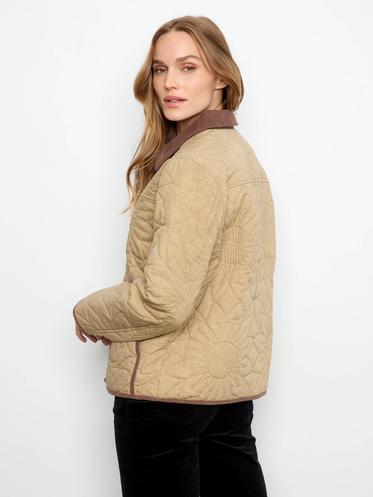 Quilted Jacket With Corduroy Trim - Latte
