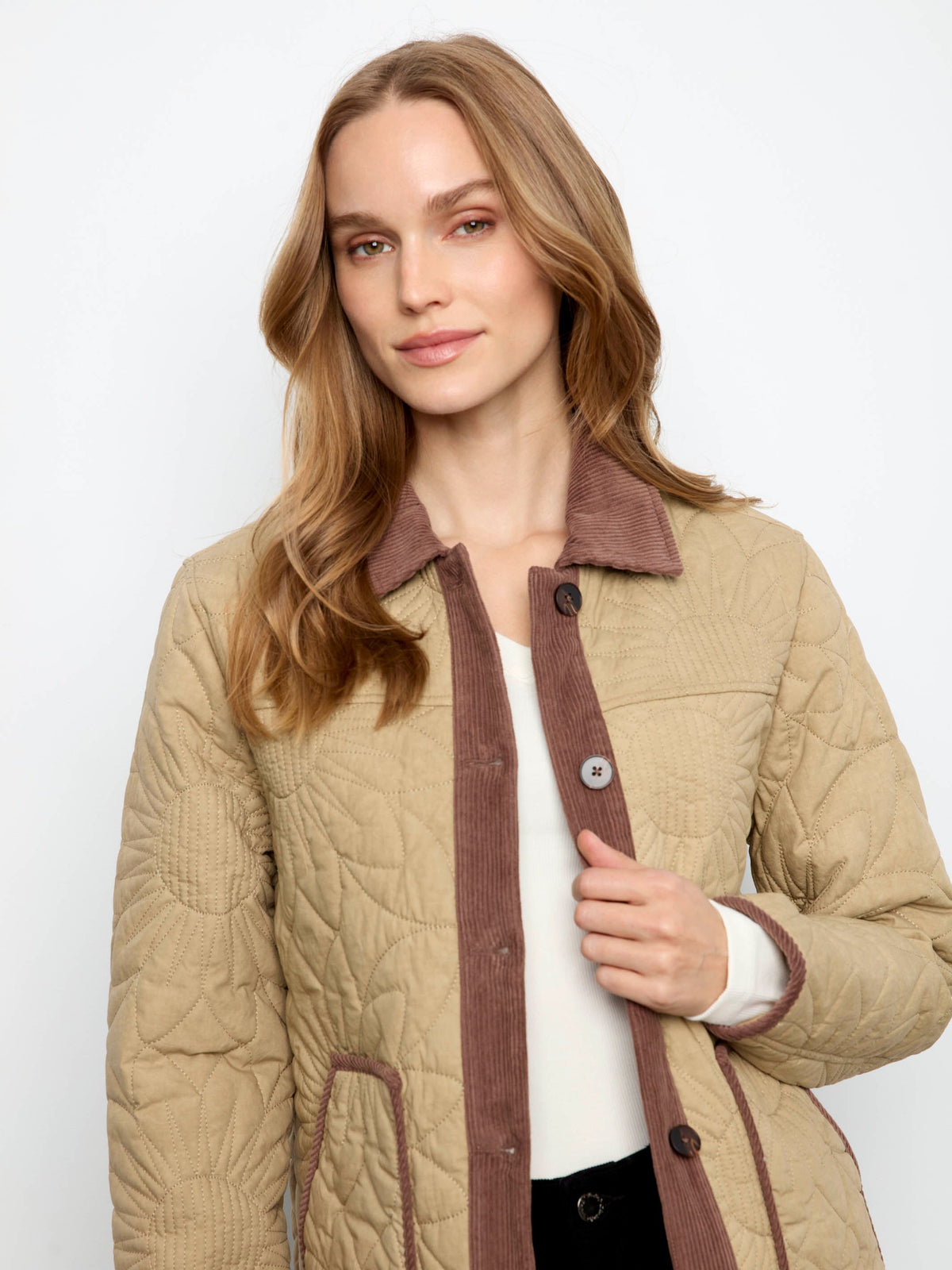 Quilted Jacket With Corduroy Trim - Latte