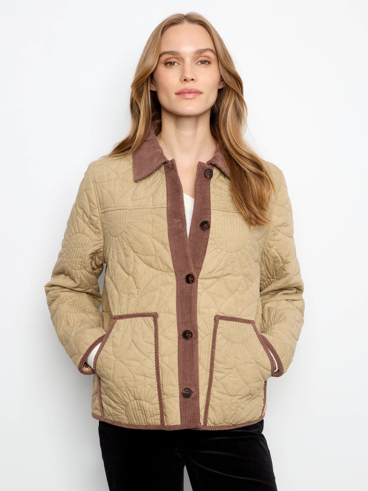 Quilted Jacket With Corduroy Trim - Latte