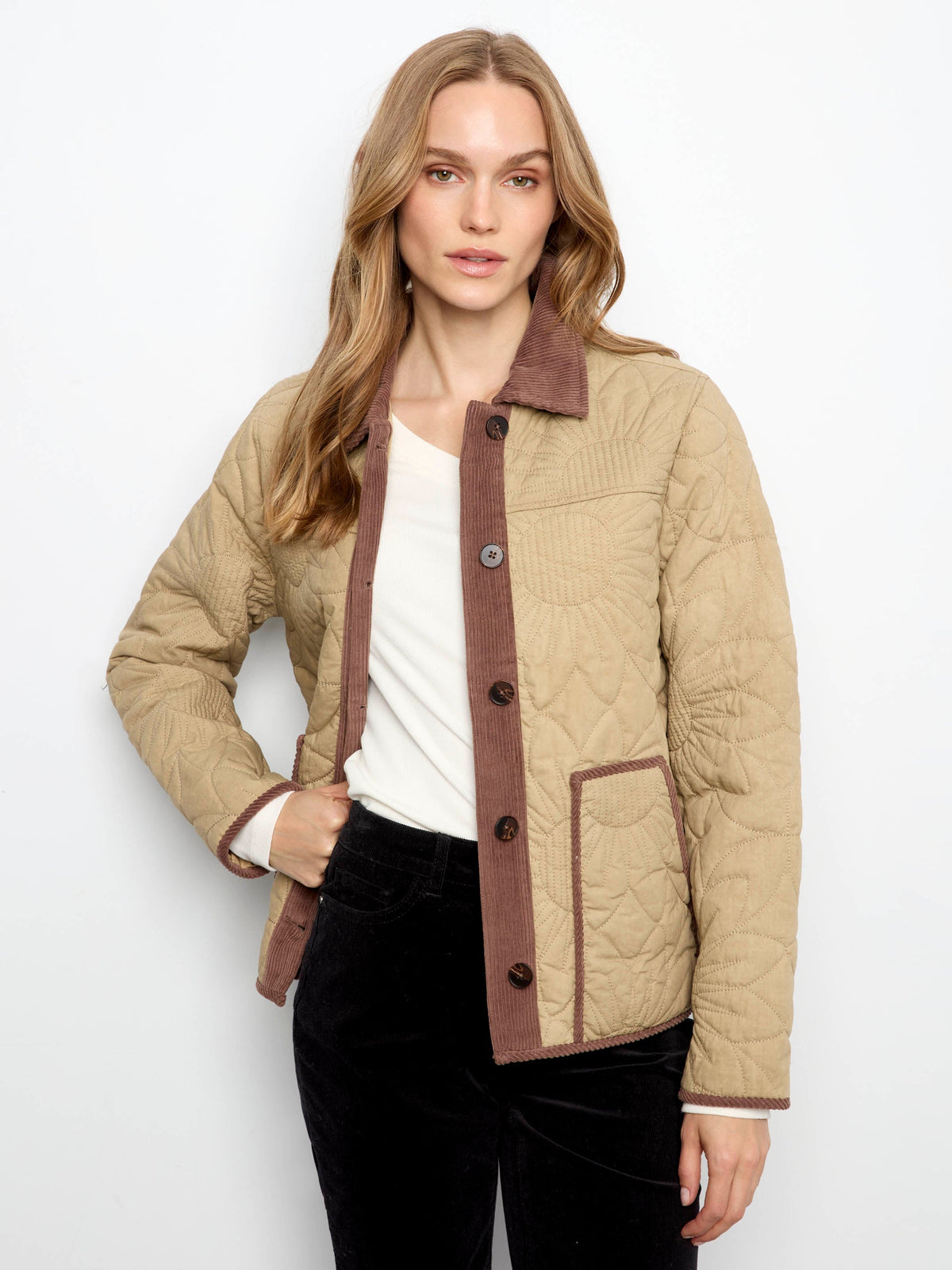Quilted Jacket With Corduroy Trim - Latte