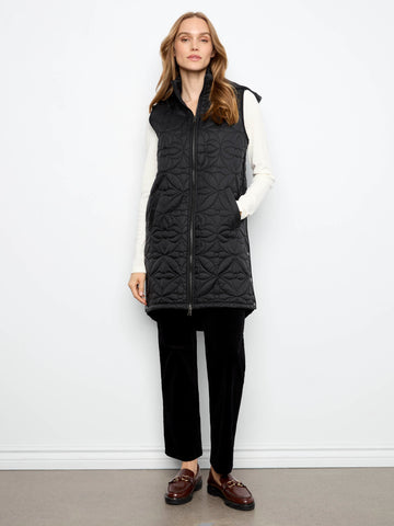 Long Hooded Puffer Vest - Black