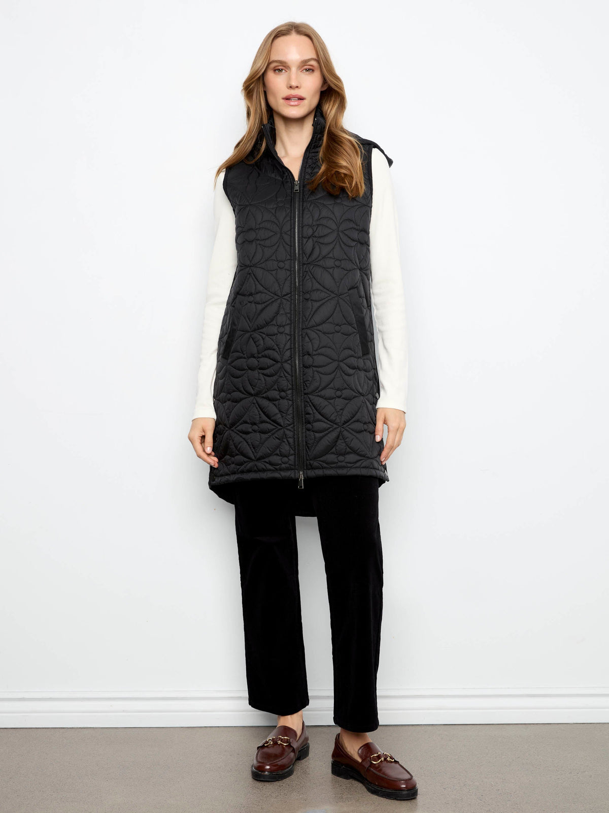 Long Hooded Puffer Vest - Black