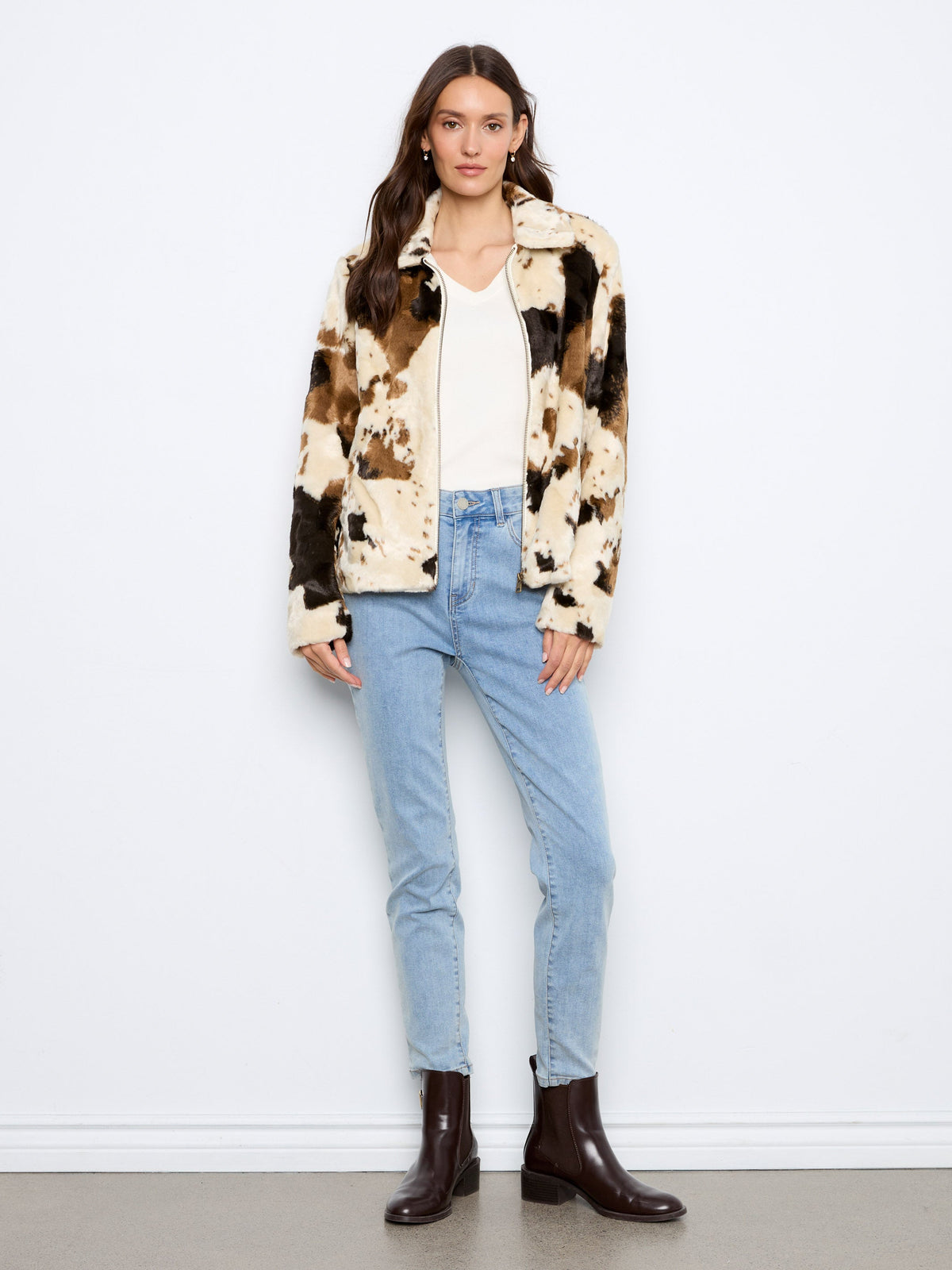 Cow Print Faux Fur Jacket - Blotchy
