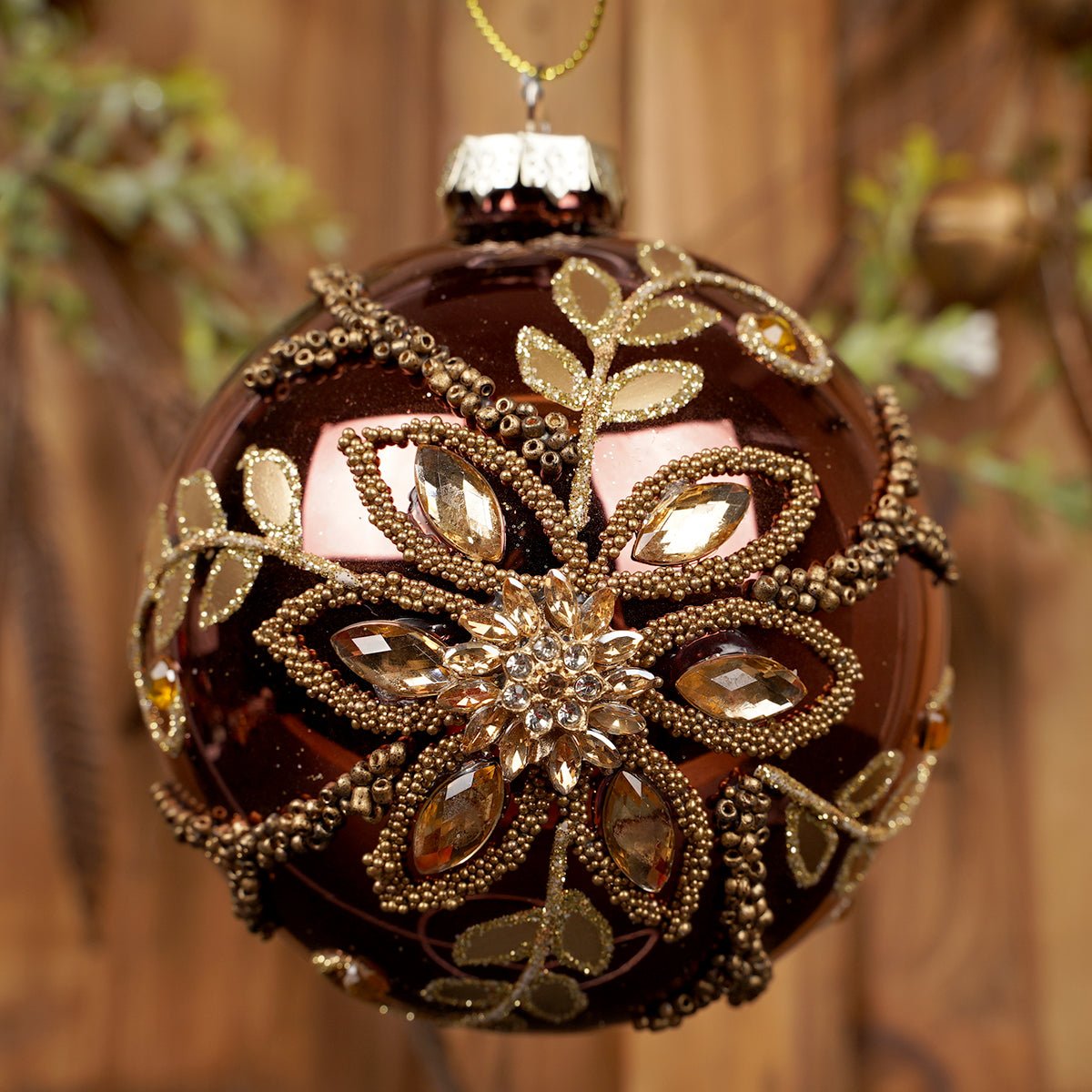 Burgundy Floral Ball Christmas Ornament