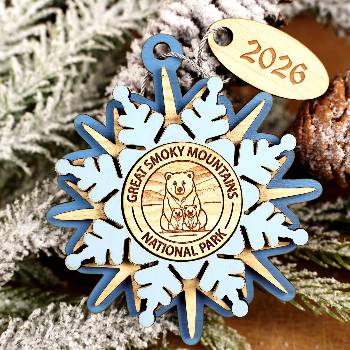 GSMNP Blue Snowflake Bear Ornament