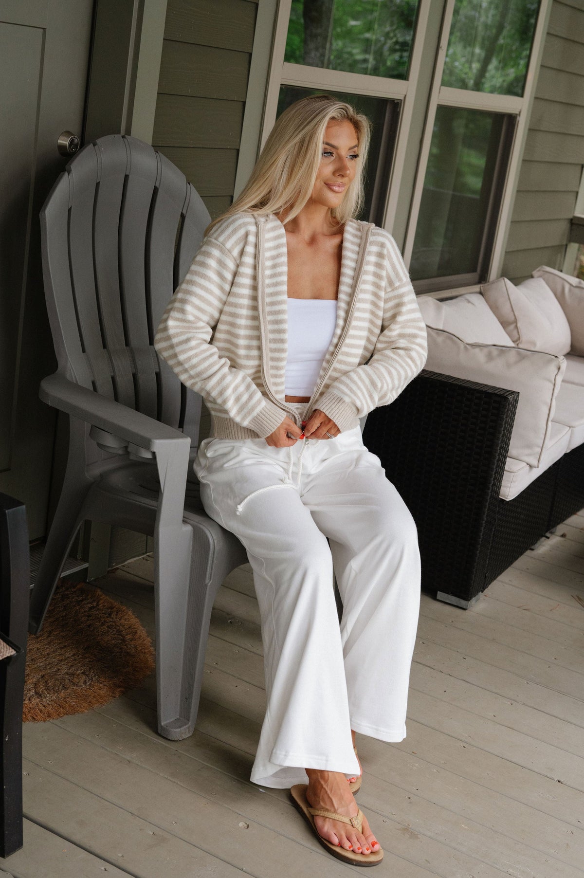 Callie Striped Hoodie-Latte