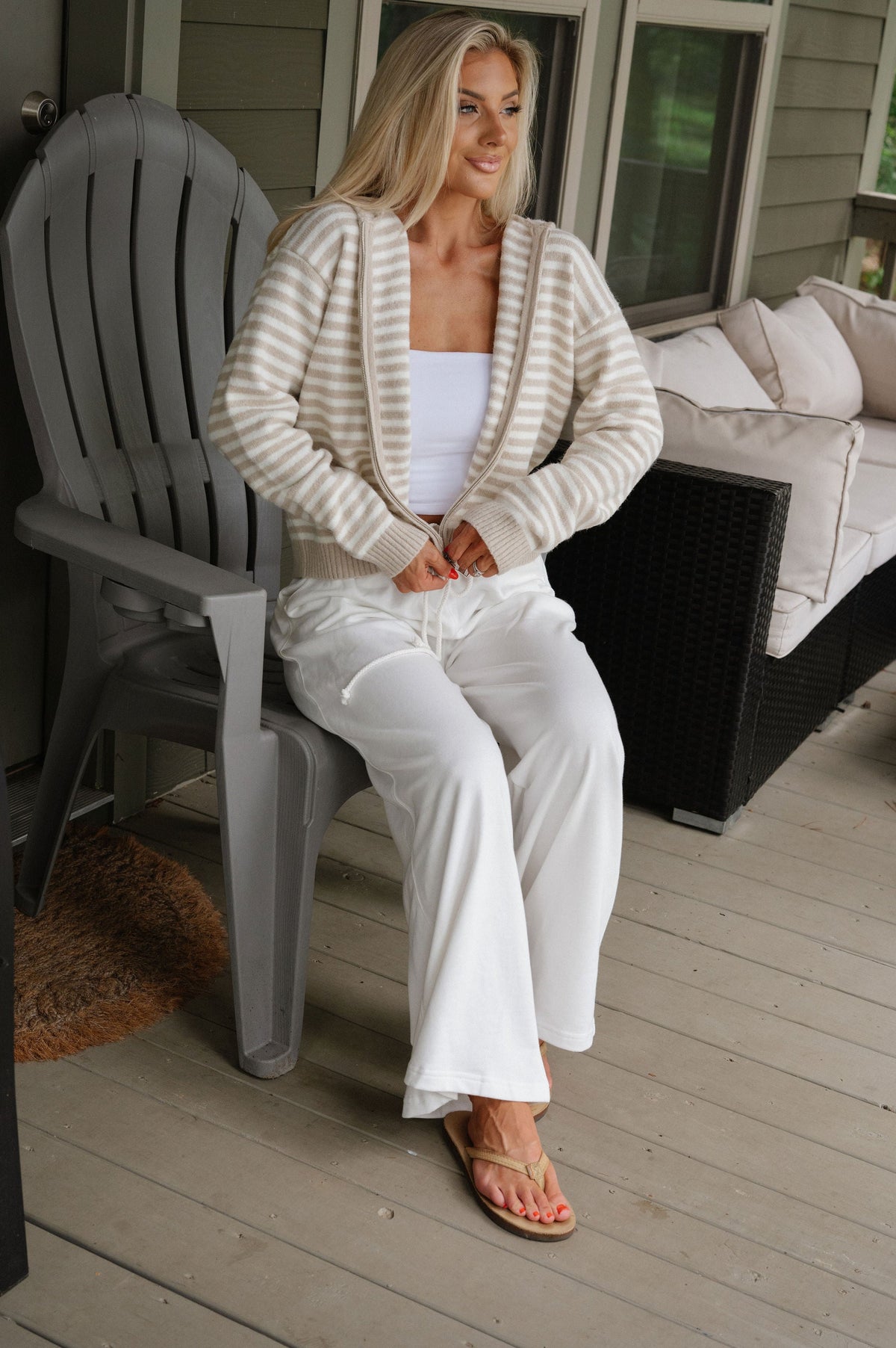 Callie Striped Hoodie-Latte
