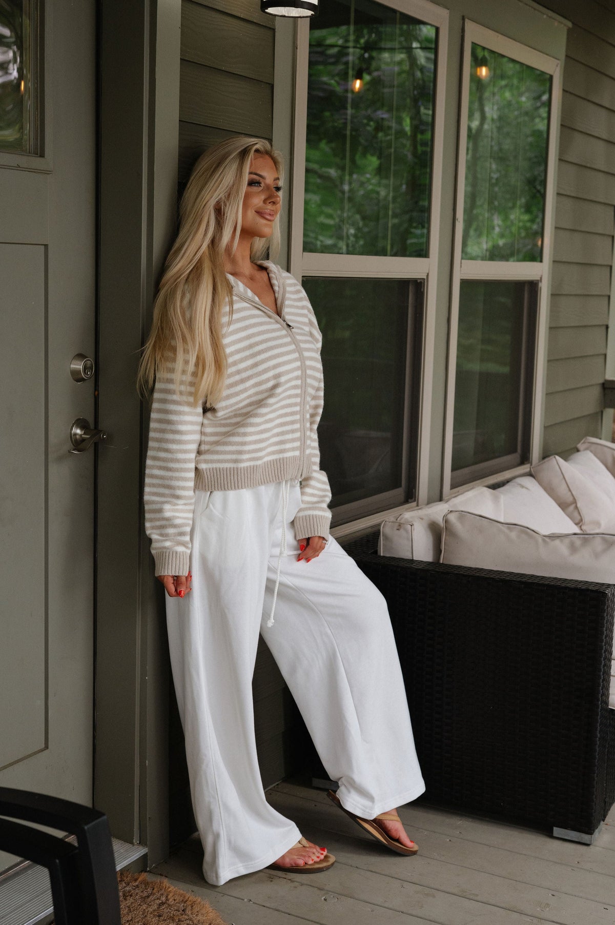 Callie Striped Hoodie-Latte