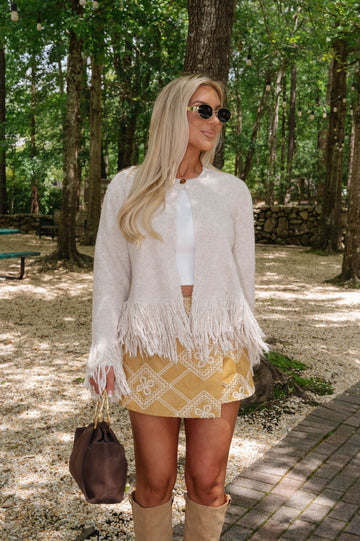 Charlotte Fringed Cardigan-Light Taupe