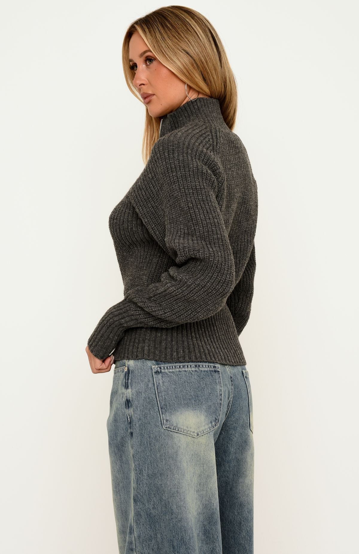 Yelena Knit Cardigan Charcoal