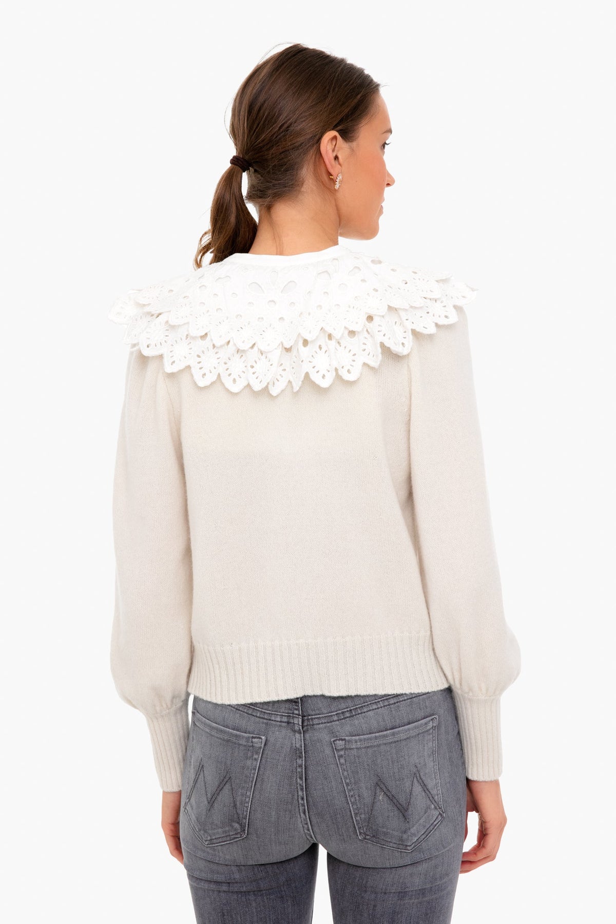 White Hazel Eyelet Long Sleeve Sweater