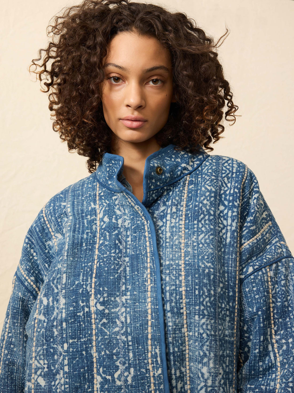Indigo Quilted Patchwork Jacket - Akola Blockprint