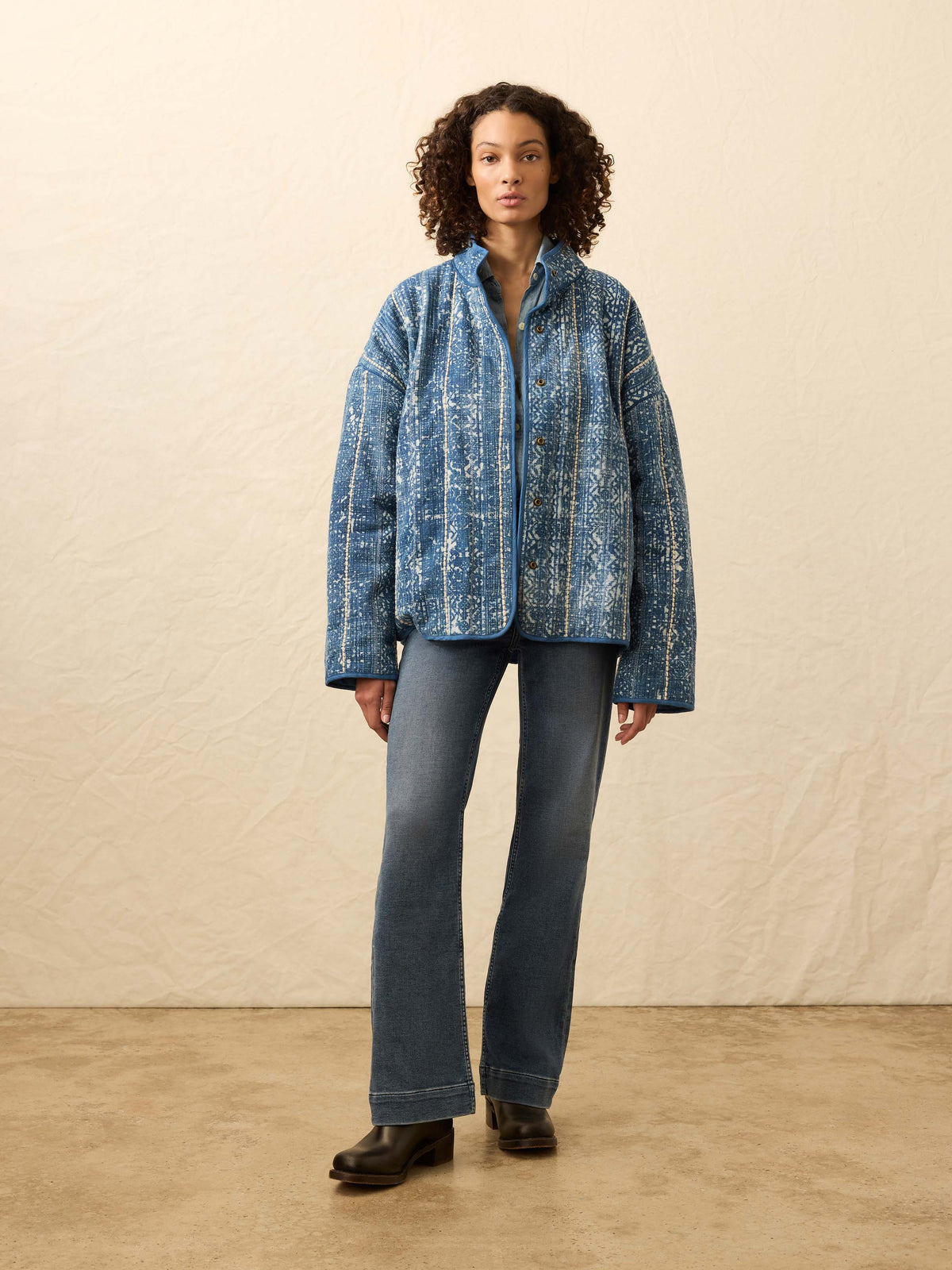 Indigo Quilted Patchwork Jacket - Akola Blockprint