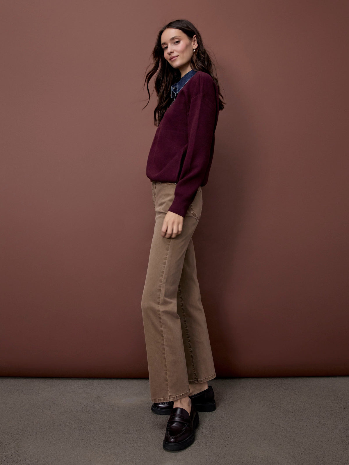Straight Leg Twill Pants - Truffle