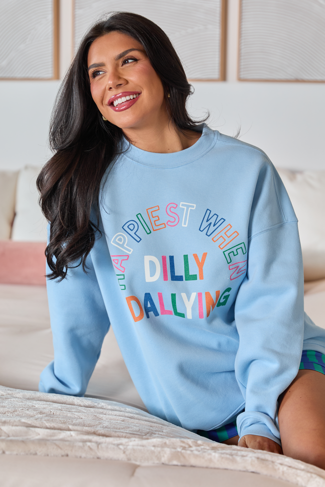 Happiest When Dilly Dallying Multi Light Blue Graphic Sweatshirt