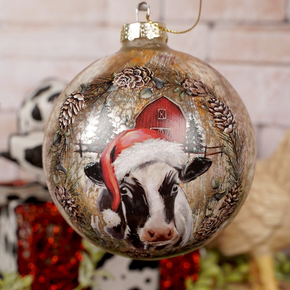 Glass Holstein Cow Ball Christmas Ornament
