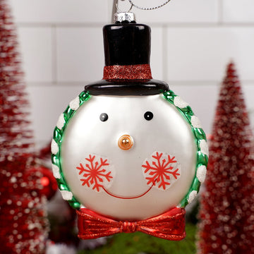 Glass Candy Snowman Face Ornament