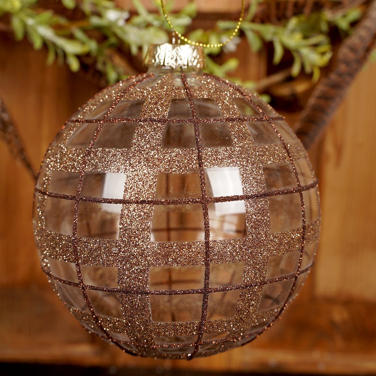 Gold Glitter Plaid Ball Ornament