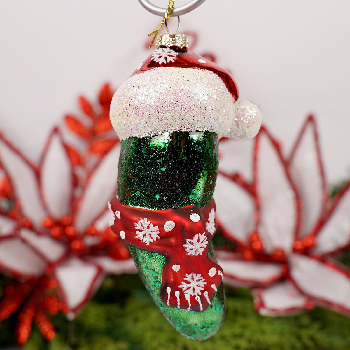 Glass Santa Hat Pickle Ornament