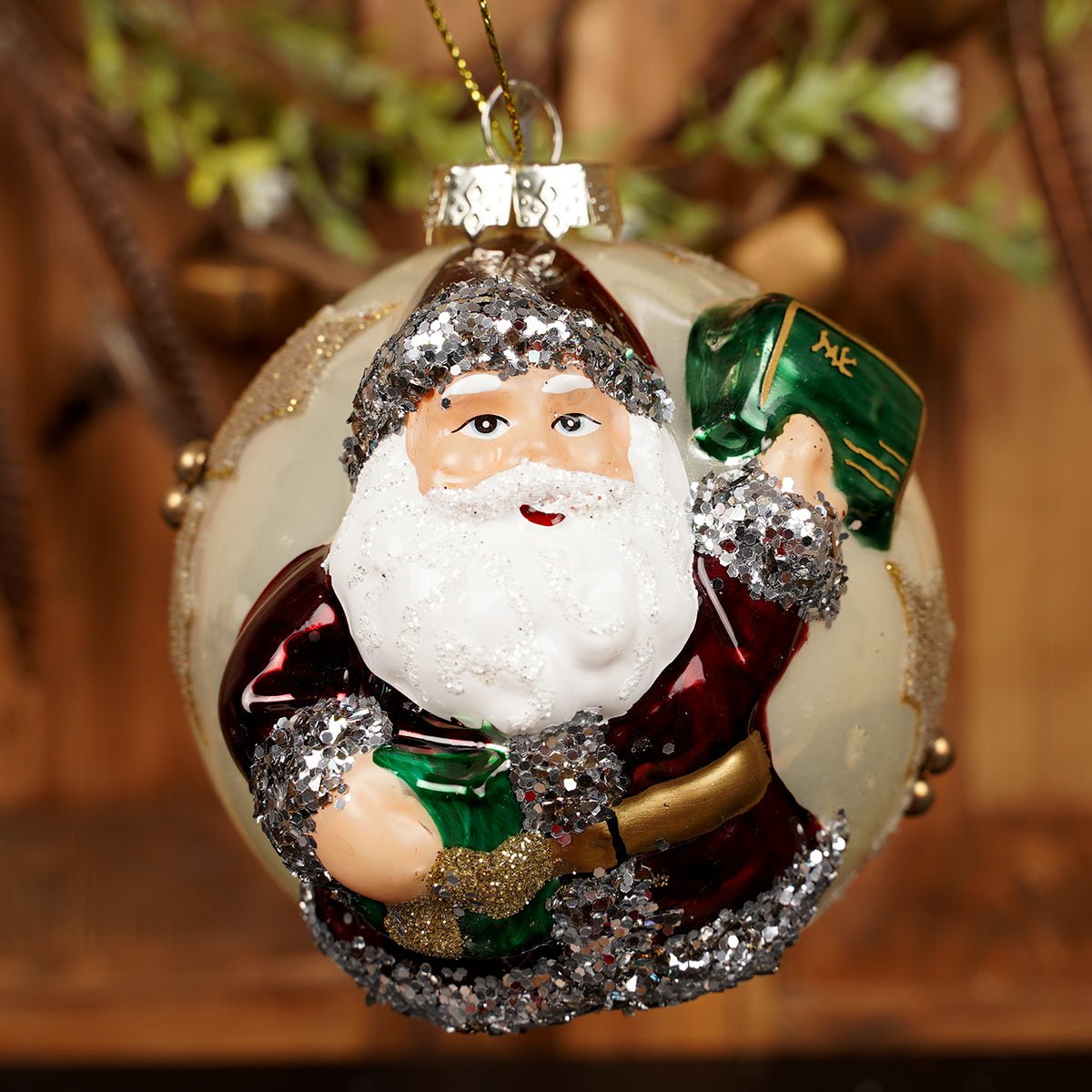 Santa in Burgundy Santa Coat Ornament