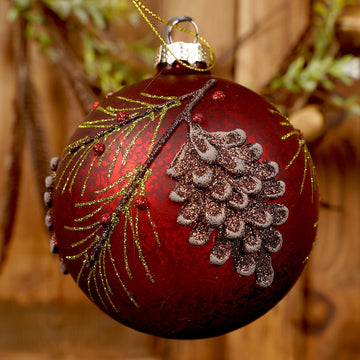 Red Pine Tree Ball Christmas Ornament