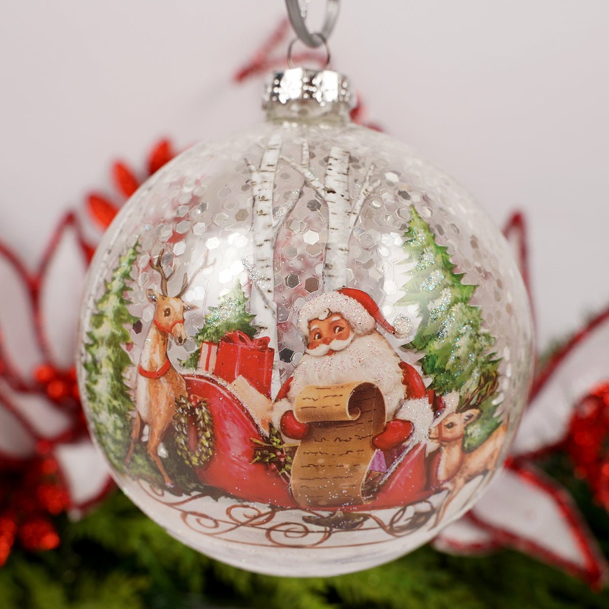 120MM Glass Santa Scene Ball Ornament