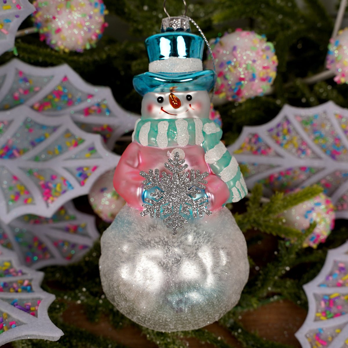 Glass Pastel Snowman Christmas Ornament