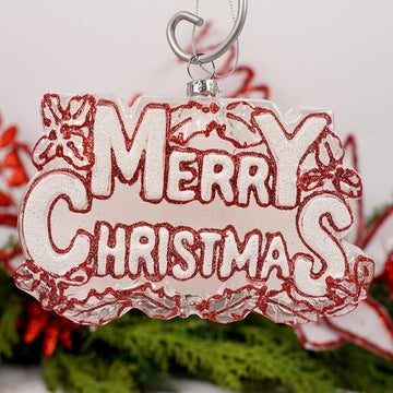 Glass Red White Merry Christmas Ornament
