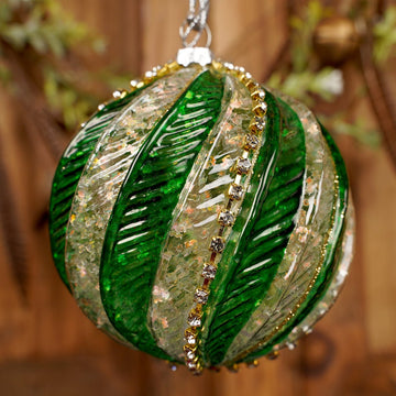 Green Gold Swirl Glass Ball Ornament