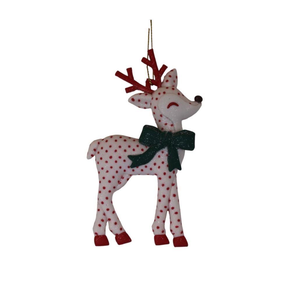 Red And White Reindeer With Bow Ornament