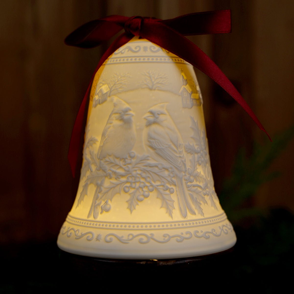 Merry Christmas Bird Bell Luumii Light Ornament