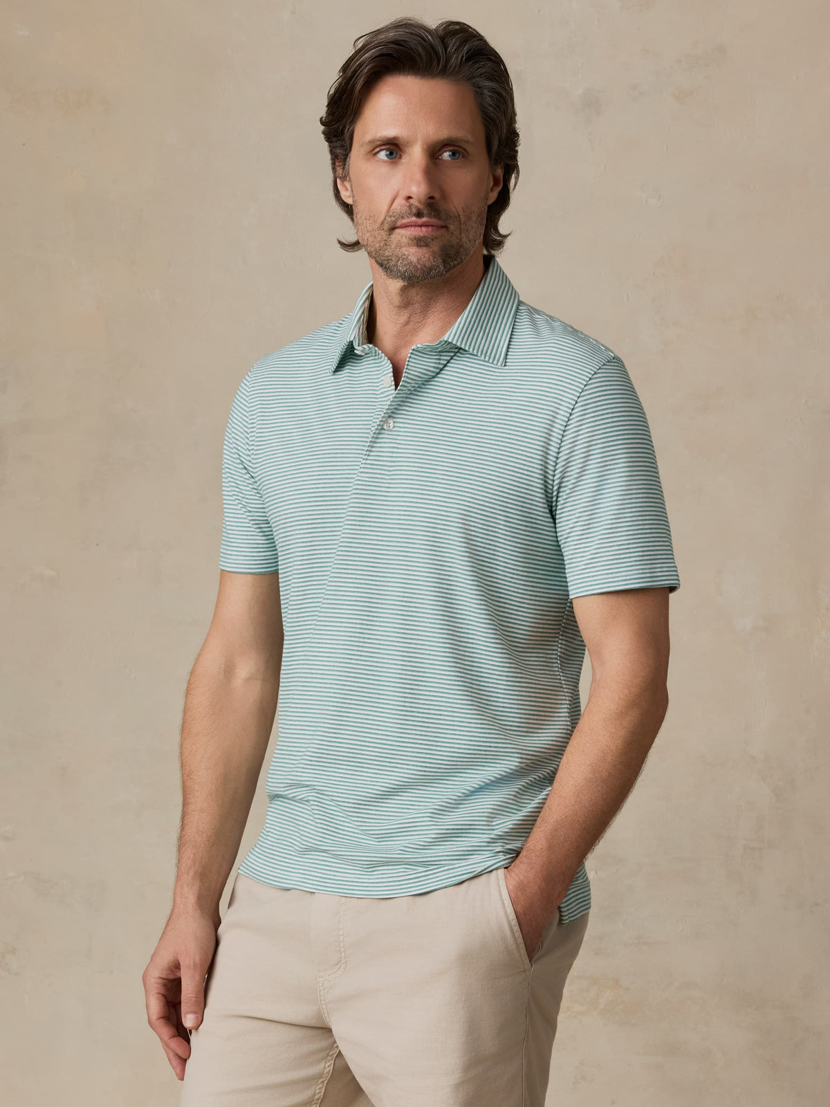 Short-Sleeve Movement Polo - Ivory Spring Stripe