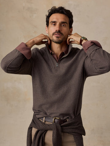 Textured Knit Quarter Zip - Chestnut Peak Heather