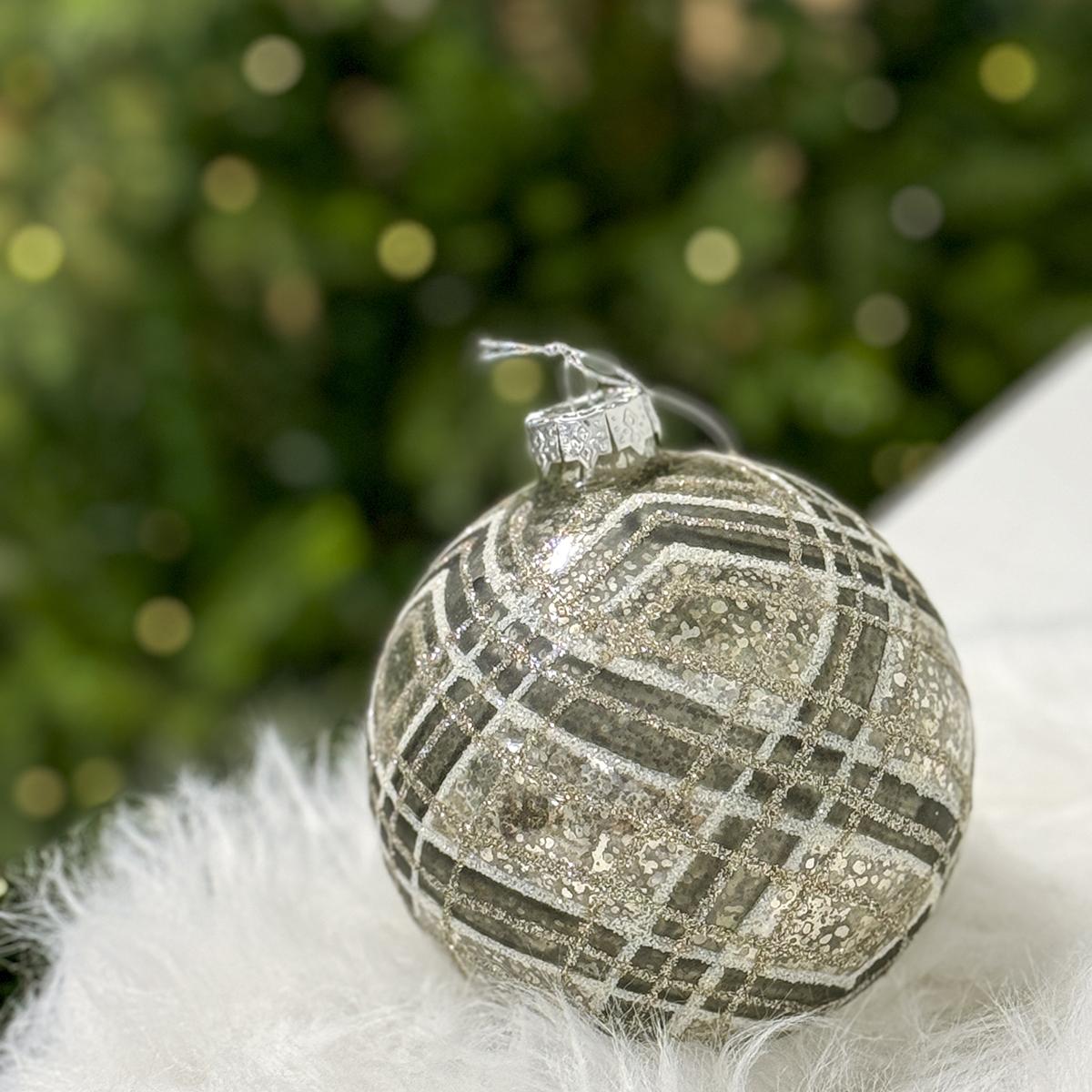Glass Diagonal Plaid Ball Ornament