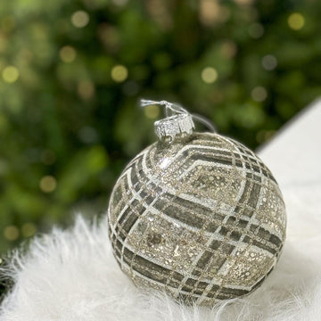 Glass Diagonal Plaid Ball Ornament