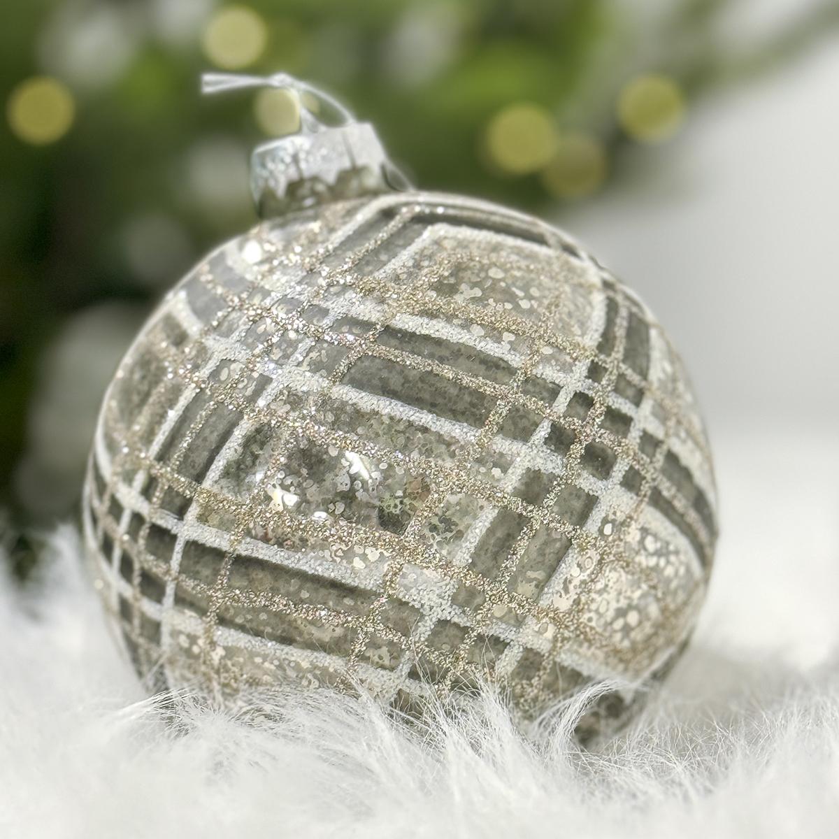 Glass Diagonal Plaid Ball Ornament