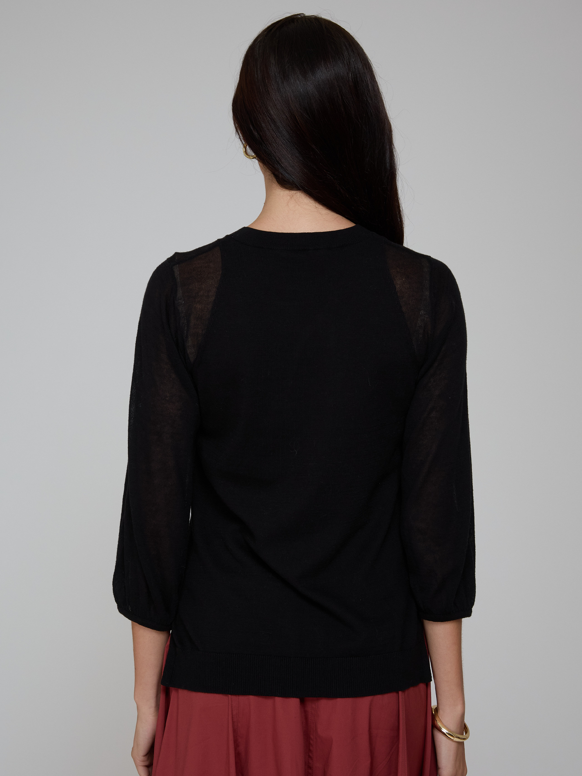 Hi Lo Crew W/ Sheer Puff Sleeves in Black