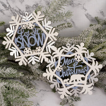 Blue White Wood Snowflake Ornament
