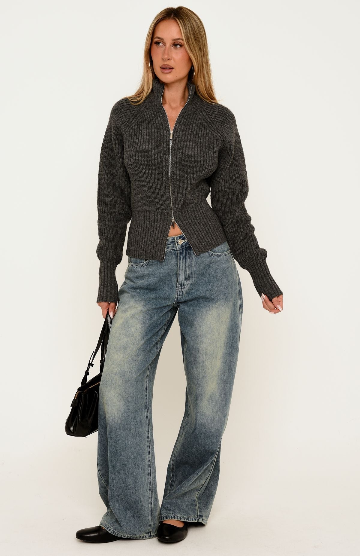 Yelena Knit Cardigan Charcoal